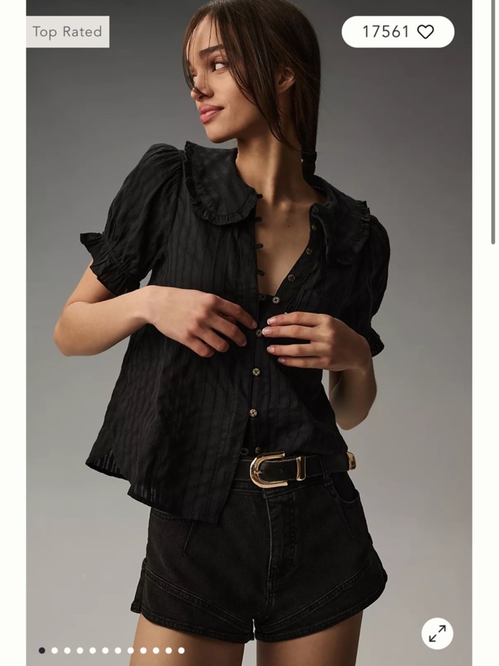 Pilcro Keira Waisted Tuxedo-Front Blouse XL Black Ruffle Collar Anthropologie
